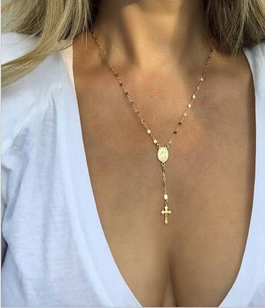 

fashion necklace virgin mary madonna ovalshaped cross pendant gold silver color plated metal chain lady girls necklace4934944