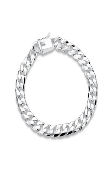 

8mm side chain hand chain male money sterling silver plated bracelet men and women 925 silver bracelet spb2273487421, Black