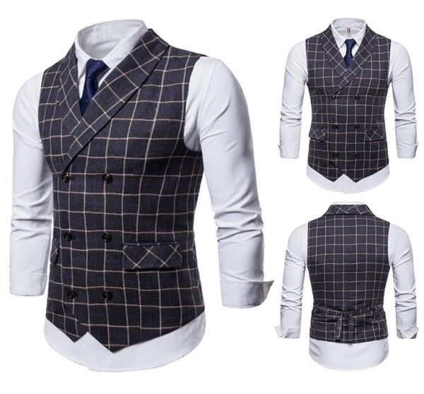

2019 autumn new men039s plaid vest doublebreasted casual fitted waistcoat dark gray coffee yellow black does not include shirt5258230, White;black