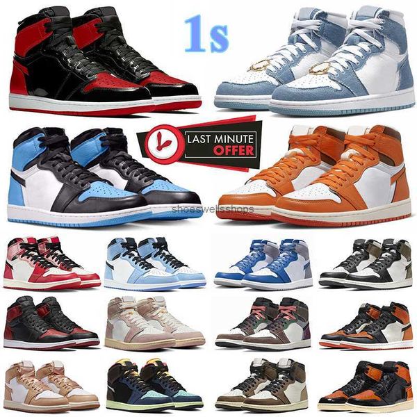 

jumpman 1 1s mens basketball shoes unc toe starfish bred patent denim university blue dark mocha bubble lucky green shattered backboard men