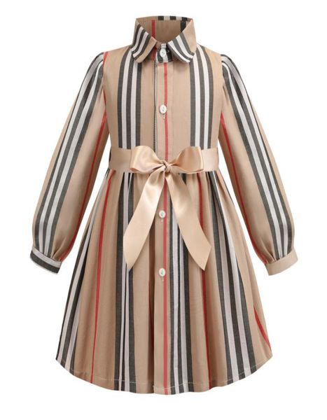 

summer girls dress short sleeve turn down collar stripped girl clothing dress1147751, Red;yellow