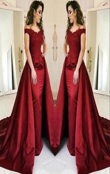 

mermaid dark red evening dresses with long train lace applique floor length wear special occasion dresses9995470, Black;red