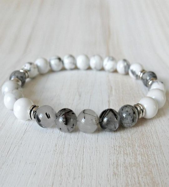 

sn1143 mens rutilated quartz bracelet natural howlite yoga bracelet energy reike charged jewelry gift for him9362804, Black