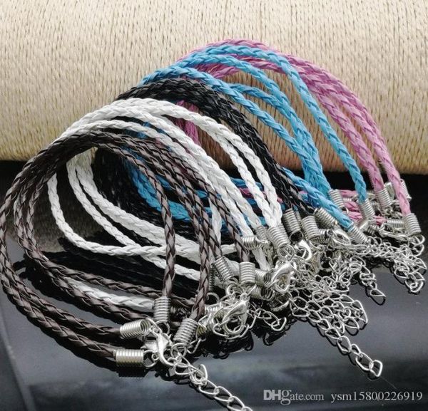 

50 pcs 3 mm leather cord bracelet chain wear beads or pendant pu braided bracelet diy manual fivecolor mix5773790, Golden;silver