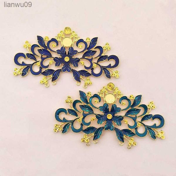 

10 pcs 116x68mm gold plated enamel flower metal alloy bridal tiara accessories for diy jewelry making headdress material l230704, White;golden