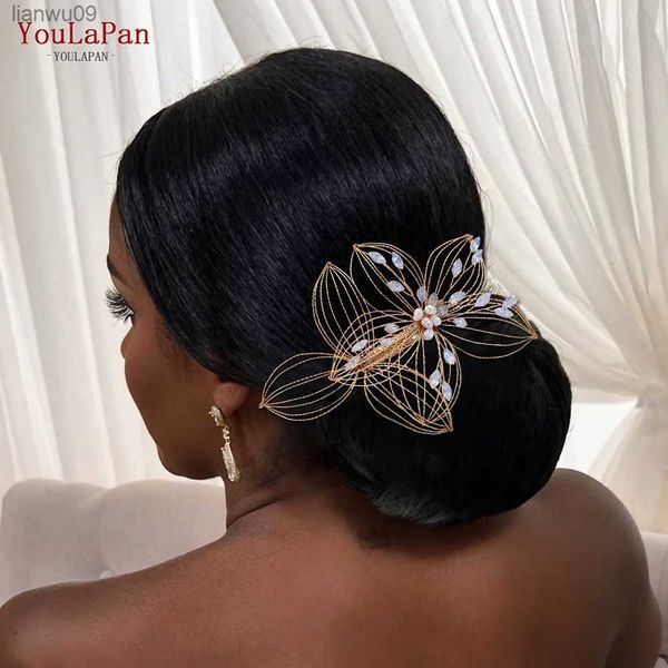 

youlapan hp257 hollow leaf bridal comb headwear opal rhinestone head jewelry wedding hair accessories bridesmaid bride headdress l230704, White;golden