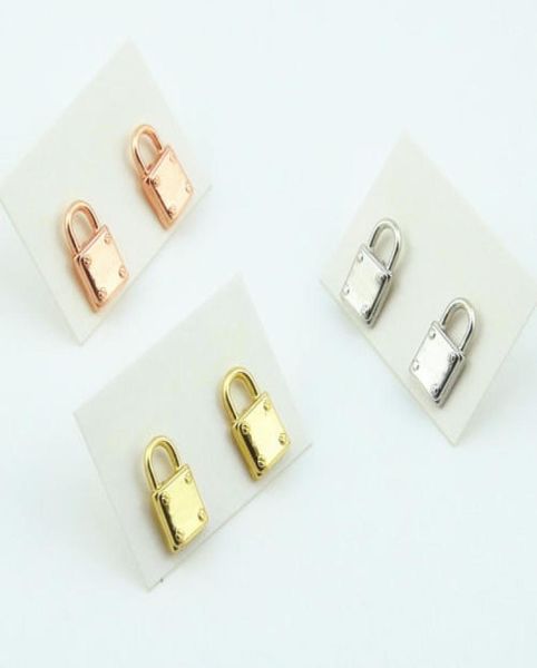 

silvergoldrose gold plated mini lock key rhinestone letter style logo stud brand letter earrings3965756, Golden;silver