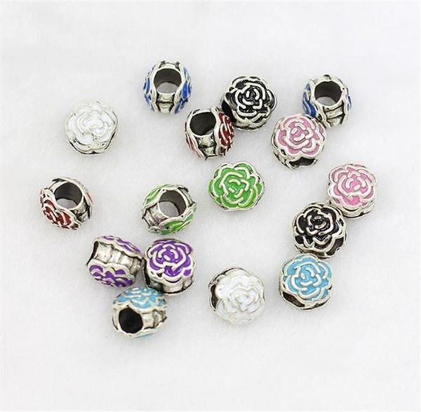 

blooming rose flower charm bead oil dripping 925 silver plated fashion women jewelry stunning design european style for bracelet2070000, Bronze;silver