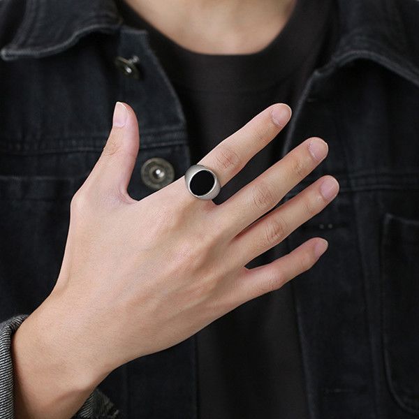 

vintage rings for men women stainless steel ring black oval enamle ring jewelry gift for boys boyfriend ladies dad yw351rc-486, Golden;silver