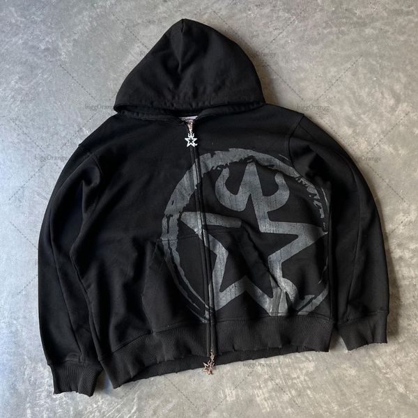 

men's hoodies sweatshirts high street retro star print women's hoodie y2k harajuku goth punk street oversized zipper hoodie men&#0, Black
