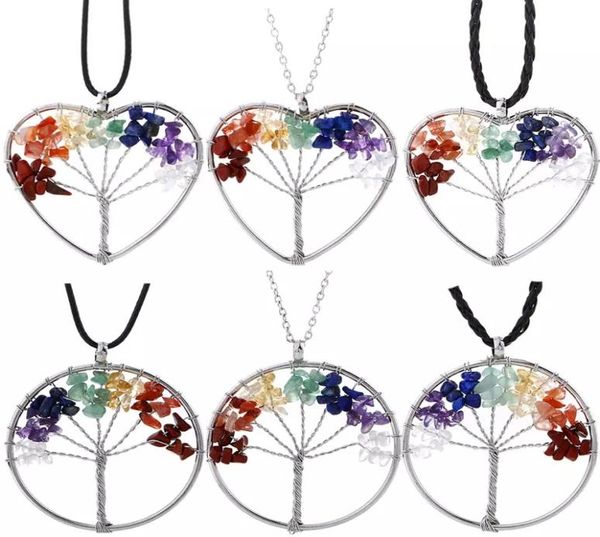

6 styles 7 chakra tree of life necklace amethyst quartz chips pendant rainbow necklace multicolor wisdom tree natural stone neckla1150776, Silver