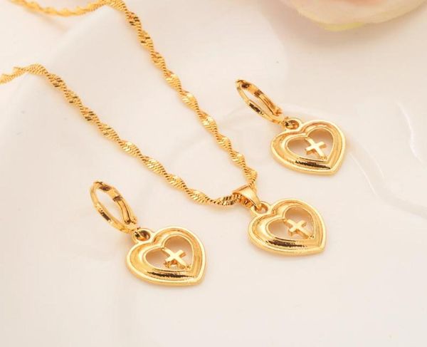 

europe women jewelry set 18 k fine solid gold filled heart cross pendant necklacesearringsring bridal wedding gift9323524, Silver