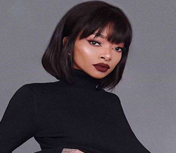 

short bob wigs brazilian human hair wigs natural black short cut straight wig with bangs bob shoulder wig for black women9870894