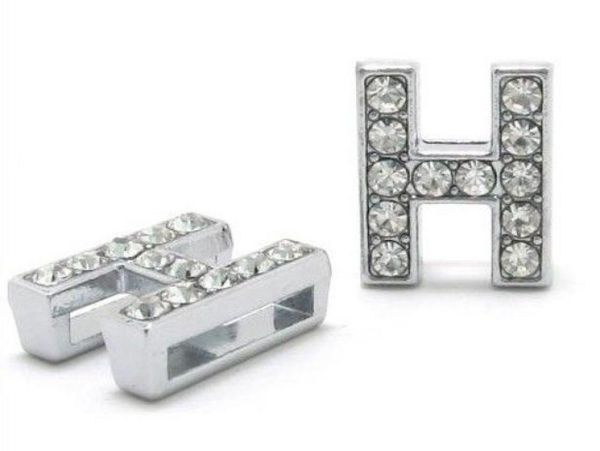 

50pcslot 8mm h full rhinestones bling slide letter diy alphabet charms fit for 8mm leather wristband bracelet sl00134046768, Bronze;silver