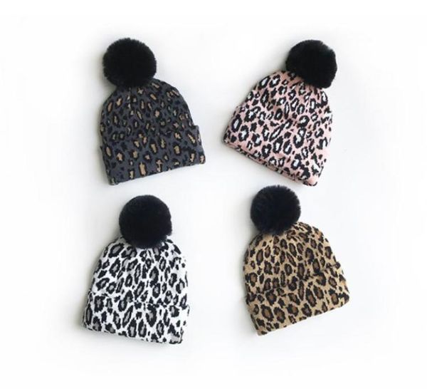 

children leopard knitting hats 2020 fall winter new kids big black pompom hat beret fashion boys girls warmer beanie a41005212045, Yellow