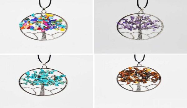

women rainbow 7 chakra amethyst tree of life quartz chips pendant necklace multicolor wisdom tree natural stone necklace8233639, Silver