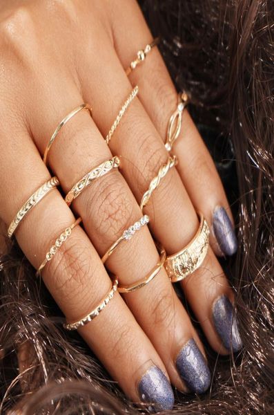

rings jewelry whole 2018 brand new knuckle ring set bohemia vintage fashion woen rhinestone acrylic alloy finger cluster rings8549789, Golden;silver