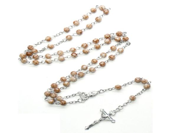 

fashion retro style 6mm striped beads rosary cross necklace virgin mary religious jewelry friend gift7768328, Silver