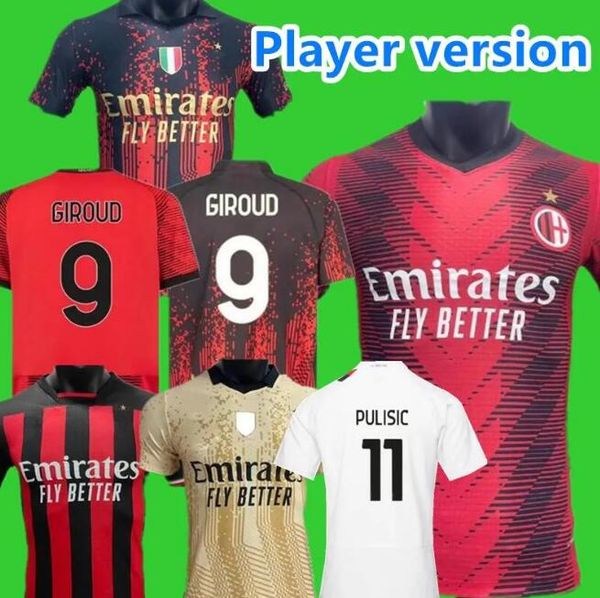 

23/24 ac milans pulisic rafa leao soccer jerseys ibrahimovic giroud 2023 2024 theo tonali shirt romagnoli s.castillejo brahim koche men kids, Black;yellow