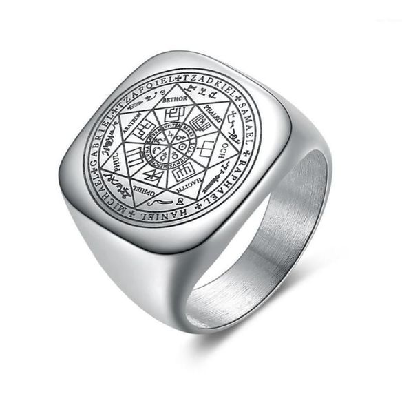 

cluster rings solomon for men silver color magic runes stainless steel signet pagan amulet male jewelry14276852, Golden;silver