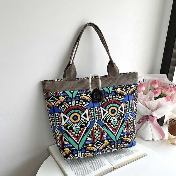 

new canvas bag ethnic style big bag fashionable and simple large capacity tote bag women's bag student tutorial bag hand