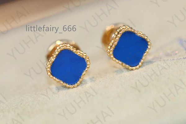 

designers vintage 4/four leaf clover charm stud earrings back mother-of-pearl silver fashion 18k gold plated agate for women girls valentine, Golden;silver