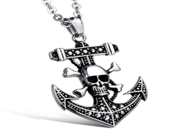 

gothic punk skull pirate ships anchor necklace pendant fashion copper chain titanium steel chains choker hip hop accessories gift2866902, Silver
