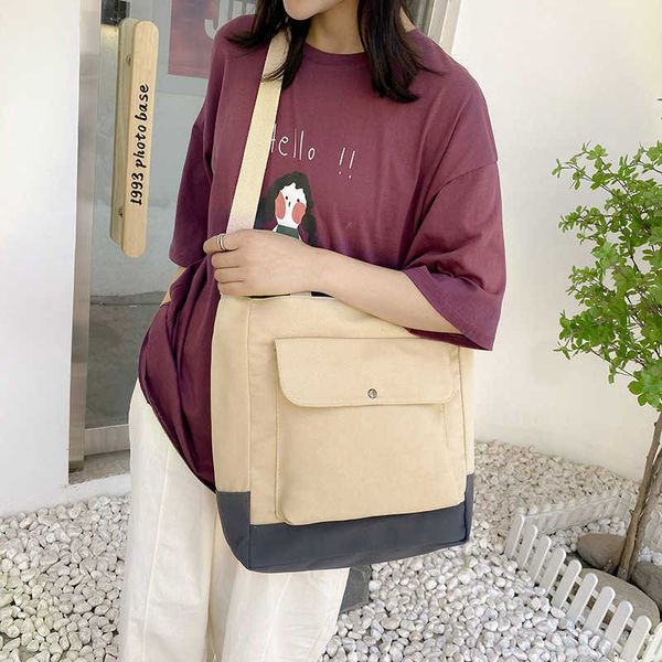 

one shoulder commuter canvas bag ins student classroom large capacity small crowd crossbody bag contrast color girl tote bag fashion bag