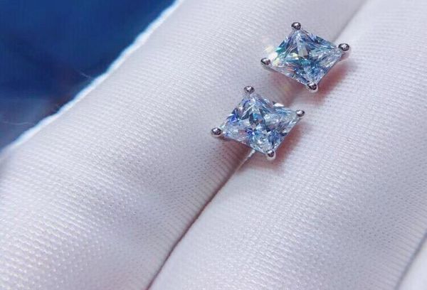 

luxury 8mm 10mm women men square cz diamond sterling silver s925 wedding post earrings cz size 1carat 2carat for boys girls9444513, Golden;silver