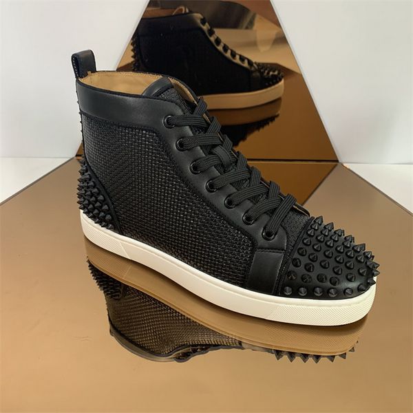 

luxury loafers red bottom designer rivets shoes platform sneakers junior spikes mens womens casual flat trainers shoes breathable woven high, Black