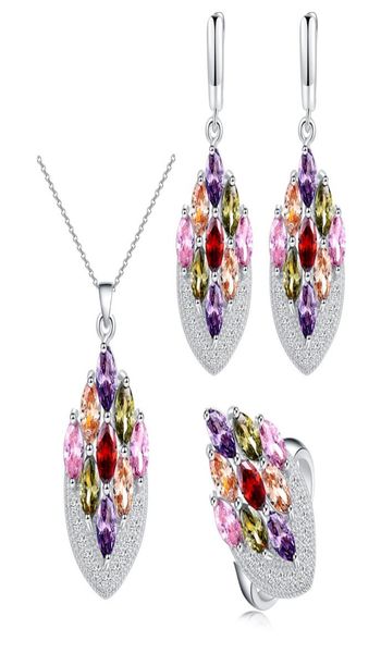 

many colors colorful cubic zircon 925 sterling silver jewelry set earrings ring necklace set for women pretty design2771966, Slivery;golden