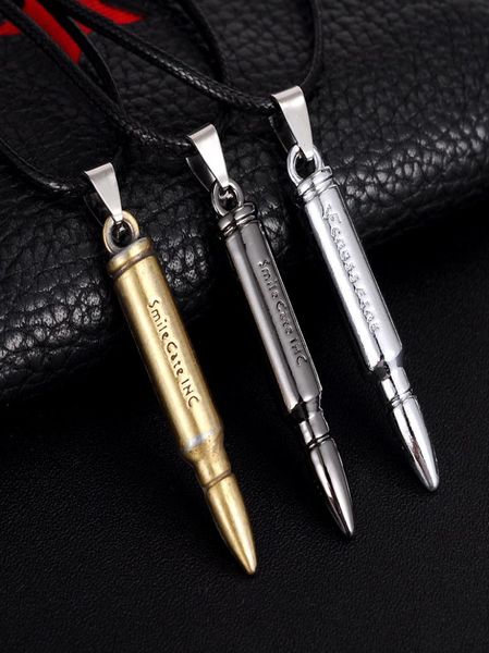 

cool engraved letters man039s stainless steel bullet pendant necklaces rock punk style bronze chain personality me6629790, Silver