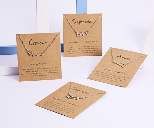 

crystal 12 constellations zodiac necklaces with brown card rhinestone horoscope sign zircon pendant necklace for women jewelry gif9536699, Silver
