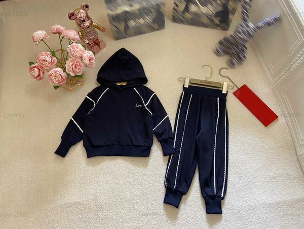 

designer baby suits fashion autumn set tracksuits size 100-160 cm 2pcs lace lace hooded long sleeved sweater and sports pants july13, White