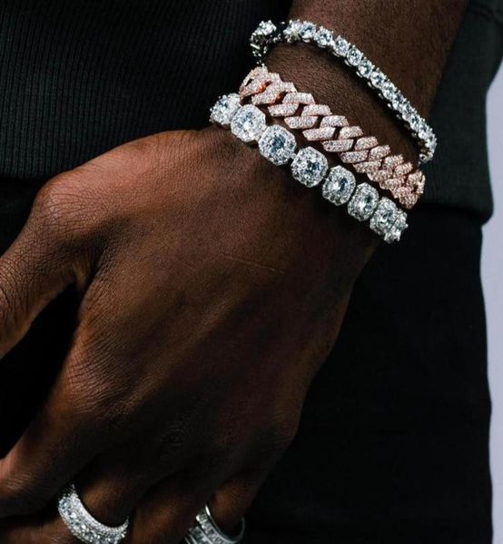 

iced out bling 5a cubic zirconia square charm bracelet 8mm silver color cz tennis chain bangle hip hop fashion mens jewelry bracel9237614, Golden;silver
