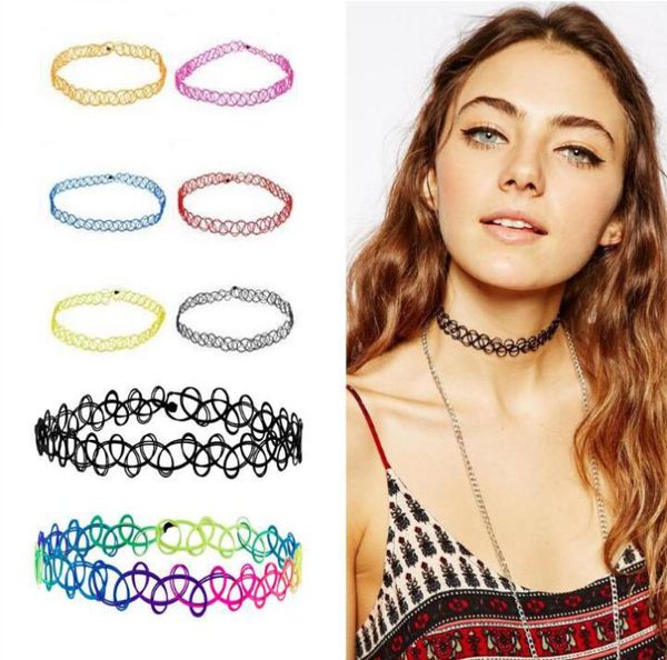 

fashion vintage hippy stretch tattoo choker necklace elastic lines punk grunge statement necklaces jewelry for women whole8759401, Golden;silver