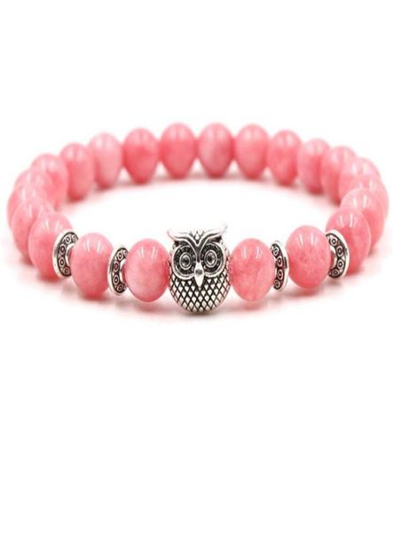

new pink rose quartz bracelets owl lion leopard buddha bracelets elastic natural stone bangles for gift2060762, Black