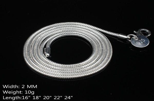 

2mm 925 sterling silver smooth chains necklaces for women fashion lobster clasp jewelry ladies chain size 16-24 inch wholesale5400769