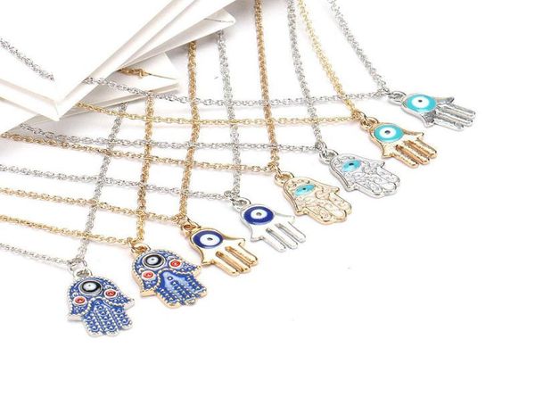 

selling fashion silver gold plated chain necklace classic evil eye hamsa hand charms pendant jewelry with gift card2146314