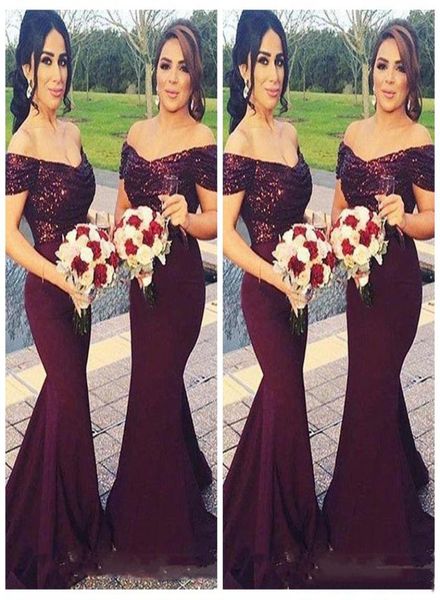 

2019 burgundy sequins bridesmaid dresses off the shoulder african custom online maid of honor gowns vestidos mujer guest forma3154424, White;pink