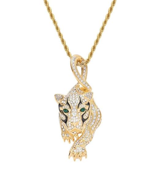 

hip hop leopard diamonds pendant necklaces for men luxury animal crystal pendants western gold stainless steel rhinestone necklac9439880, Silver