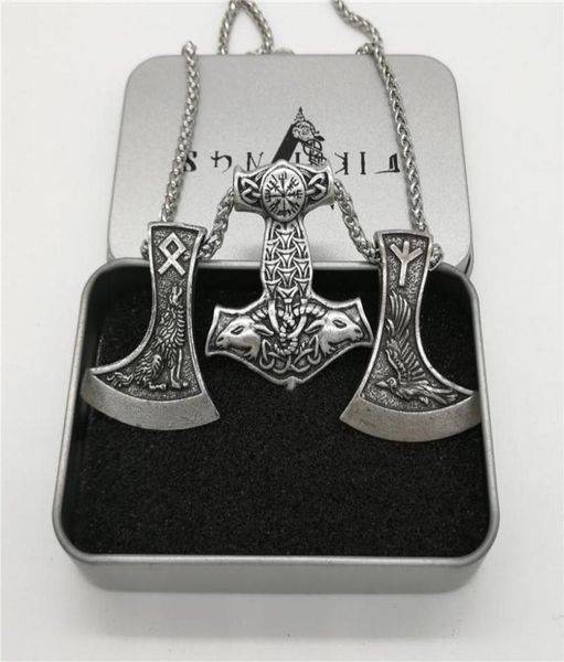 

pendant necklaces goat hammer raven rune axe necklace men collier viking pagan jewelry7418561, Silver