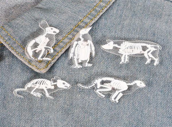 

6 styles animal skeleton acrylic pin cat pig rabbit penguin bird rat brooch badge lapel pin clothes bag jewelry gift for friend t35344904, Gray
