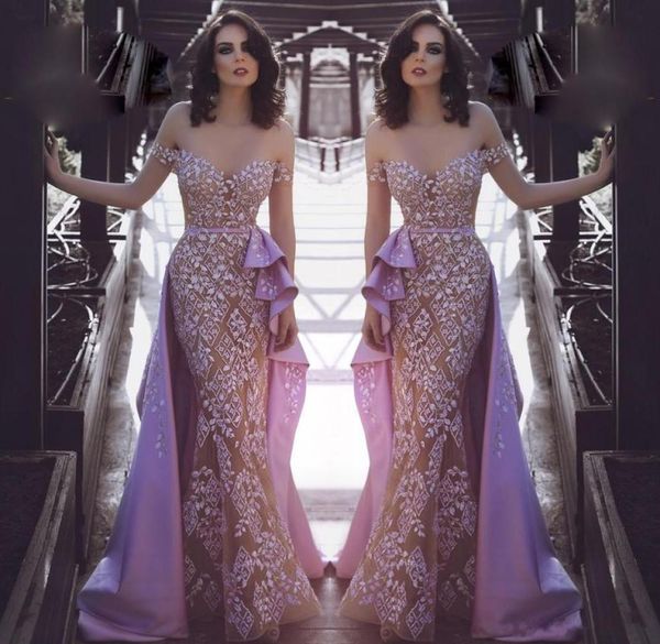 

lavender mermaid overskirts 2018 prom dresses off shoulder lace appliqued beads evening gowns saudi celebrity party dress robe de 2028003, Black