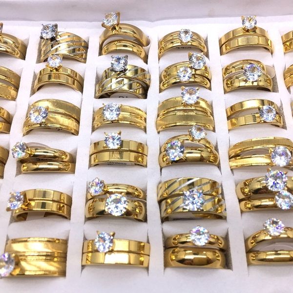 

wedding rings wholesale 36 pairs 72pcs 2 in 1 mens womens couple rings gold plated stainless steel wedding jewelry bands party gifts 230717, Slivery;golden