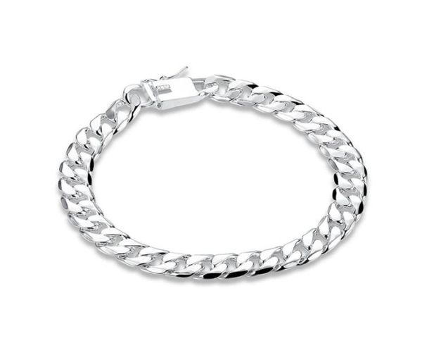 

8mm side chain hand chain male money sterling silver plated bracelet men and women 925 silver bracelet spb2274491407, Black