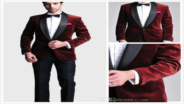 

burgundy velvet slim fit 2016 groom tuxedos wedding suits custom made groomsmen man prom suits black pants jacketpantsbow7341308, Black;gray