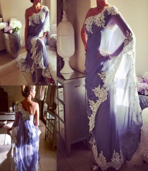 

lavender chiffon one shoulder evening gowns with white lace applique saudi arabic simple design prom dresses women formal wear che2374230, Black