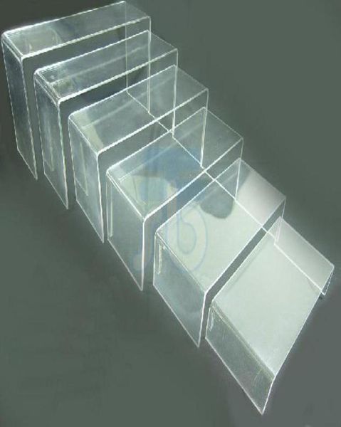 

6 pcs clear acrylic display riser showcase stand white0122254980, Black;white
