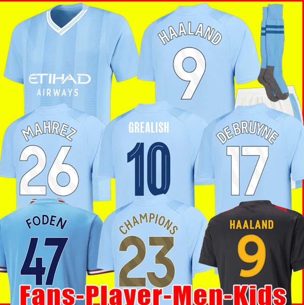 

23 24 haaland soccer jerseys de bruyne phillips mans cities grealish sterling mahrez foden manchesters 2023 fans player version football shi, Gray